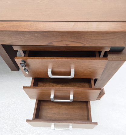 Light Walnut Real Wood Veneer Chunky Executive CEO Manager Office Desk - With Pedestal and Return - 2800mm - N9P281