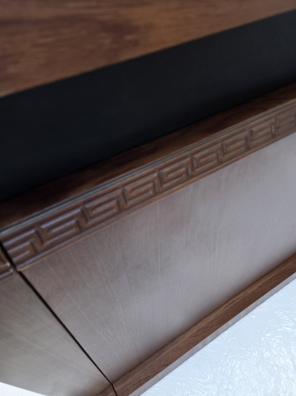 Light Walnut Real Wood Veneer Chunky Executive CEO Manager Office Desk - With Pedestal and Return - 2800mm - N9P281