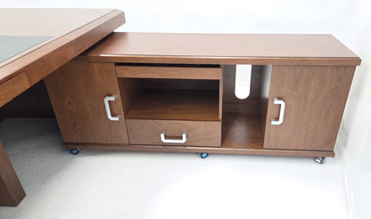 Light Walnut Real Wood Veneer Chunky Executive CEO Manager Office Desk - With Pedestal and Return - 2800mm - N9P281