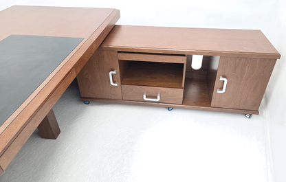 Light Walnut Real Wood Veneer Chunky Executive CEO Manager Office Desk - With Pedestal and Return - 2800mm - N9P281