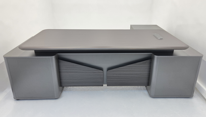 Premium Modern Luxury Grey Wenge Executive Corner Desk with Storage - UK Plugs and LED Included - 2400mm - PM38-D02