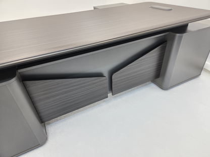 Premium Modern Luxury Grey Wenge Executive Corner Desk with Storage - UK Plugs and LED Included - 2400mm - PM38-D02