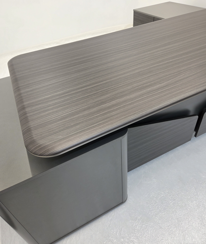 Premium Modern Luxury Grey Wenge Executive Corner Desk with Storage - UK Plugs and LED Included - 2400mm - PM38-D02