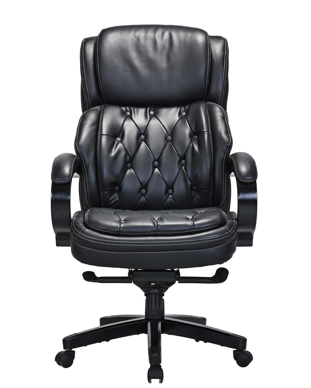 Genuine Black Leather Chesterfield Executive Chair with Wooden Arms & Sprung Seat – 2027E