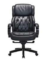 Genuine Black Leather Chesterfield Executive Chair with Wooden Arms & Sprung Seat – 2027E