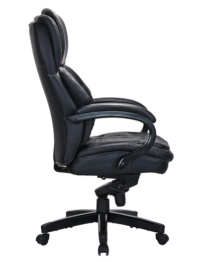 Genuine Black Leather Chesterfield Executive Chair with Wooden Arms & Sprung Seat – 2027E