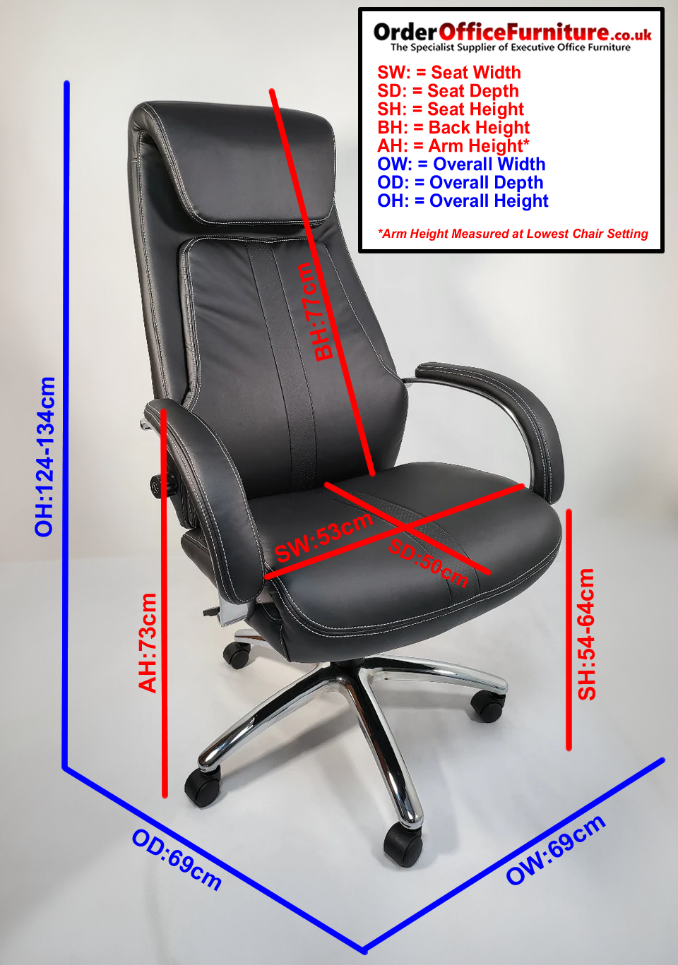 Black Leather Executive Office Chair with Manual Lumbar Control - 2119