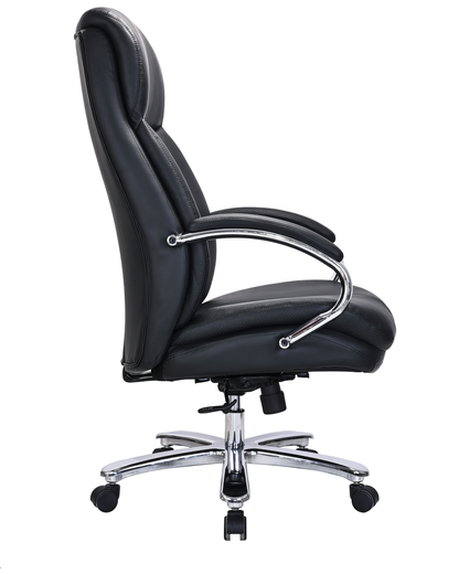 Heavy-Duty 180kg Leather Executive Office Chair with XL Seat & Chrome Arms – Black - 2183E
