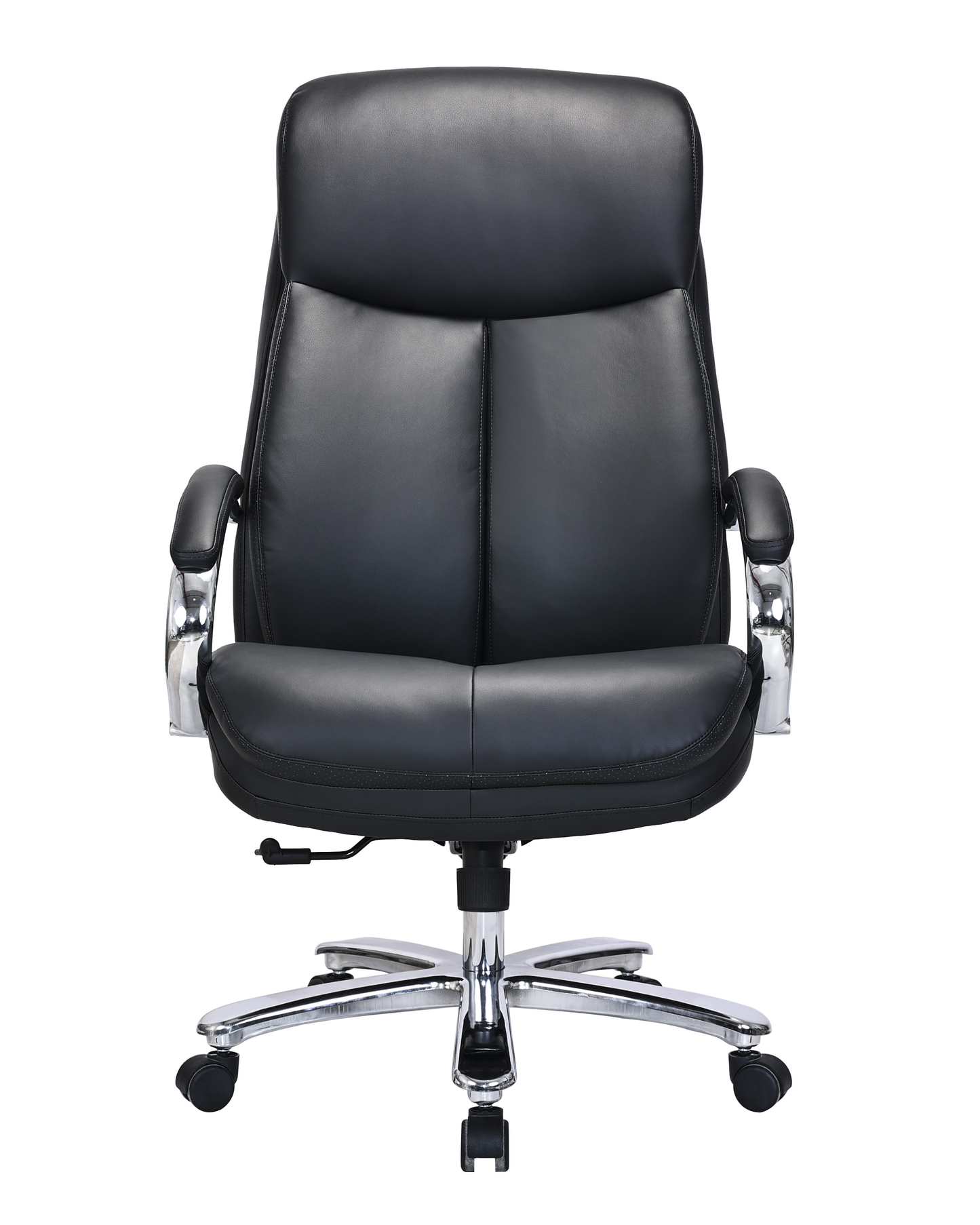 Heavy-Duty 180kg Leather Executive Office Chair with XL Seat & Chrome Arms – Black - 2183E