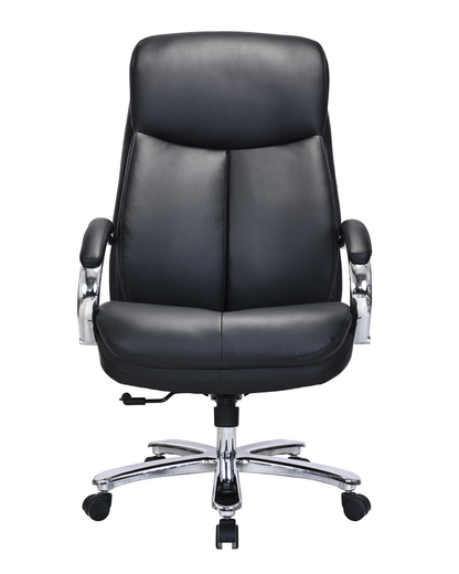 Heavy-Duty 180kg Leather Executive Office Chair with XL Seat & Chrome Arms – Black - 2183E