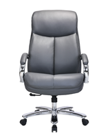 Heavy-Duty 180kg Leather Executive Office Chair with XL Seat & Chrome Arms – Grey - 2183E