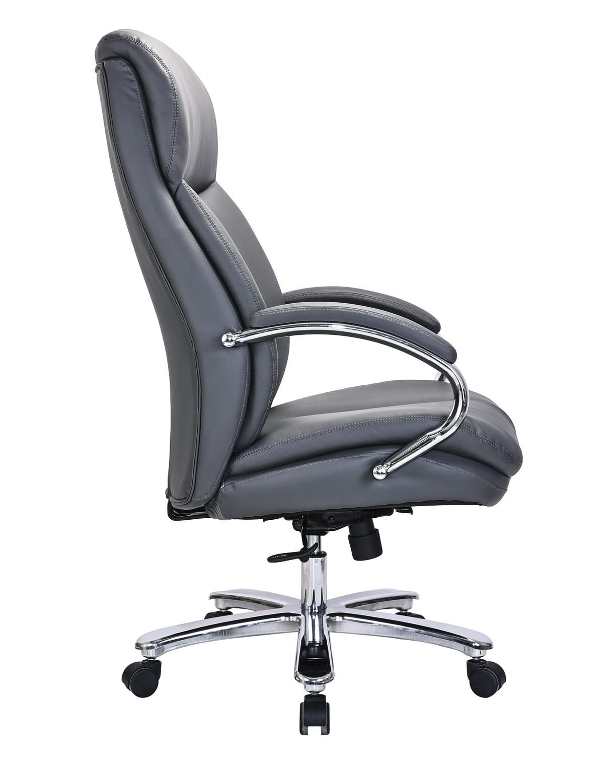 Heavy-Duty 180kg Leather Executive Office Chair with XL Seat & Chrome Arms – Grey - 2183E
