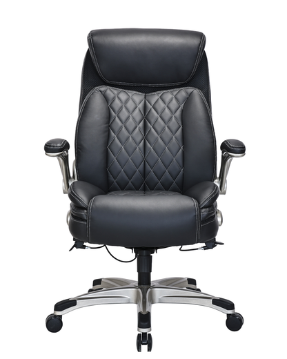 Quality Diamond-Quilted Bonded Leather Executive Chair with Flip Arms – Black - 2236E