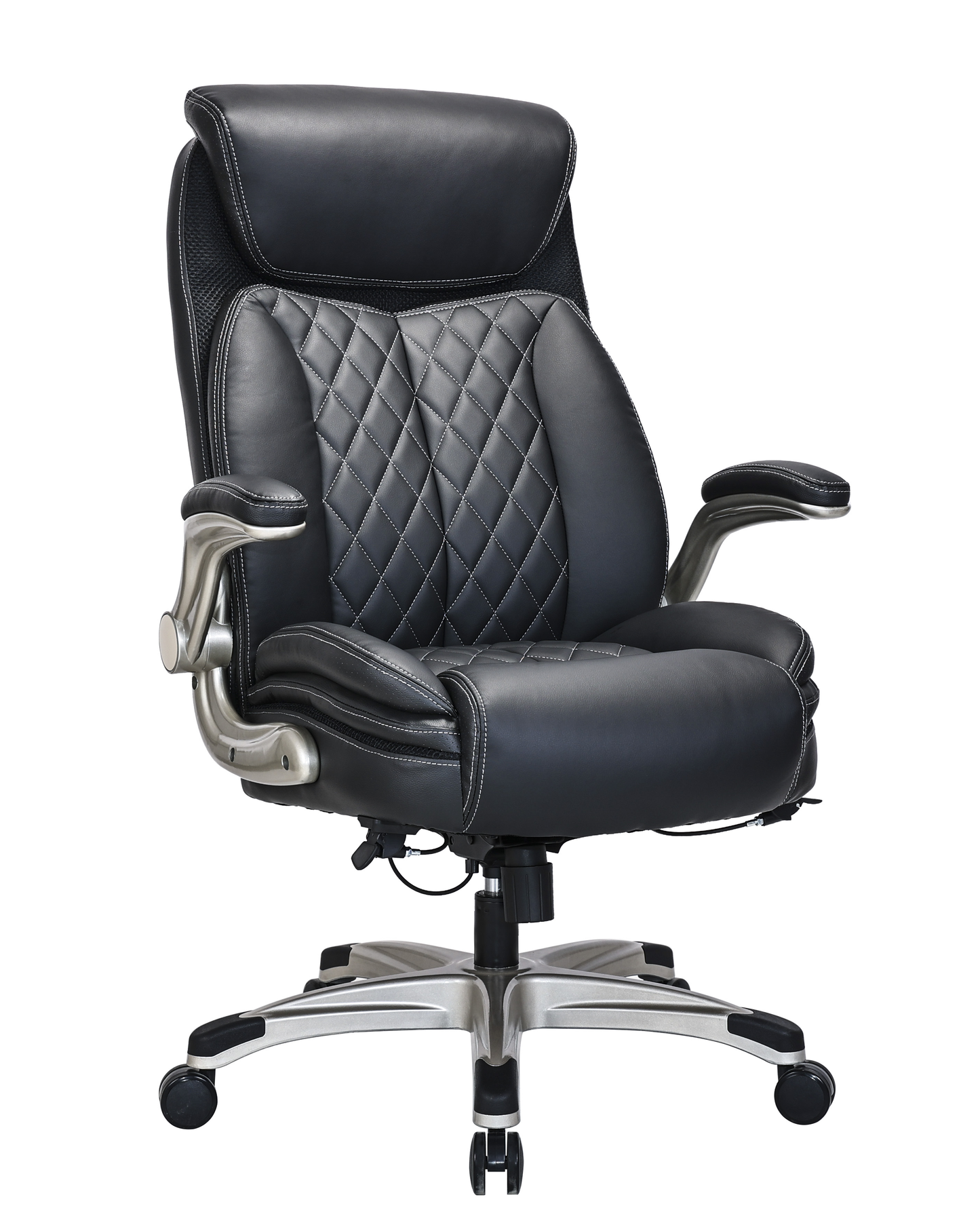 Quality Diamond-Quilted Bonded Leather Executive Chair with Flip Arms – Black - 2236E