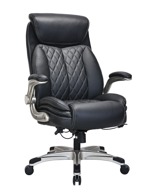 Quality Diamond-Quilted Bonded Leather Executive Chair with Flip Arms – Black - 2236E