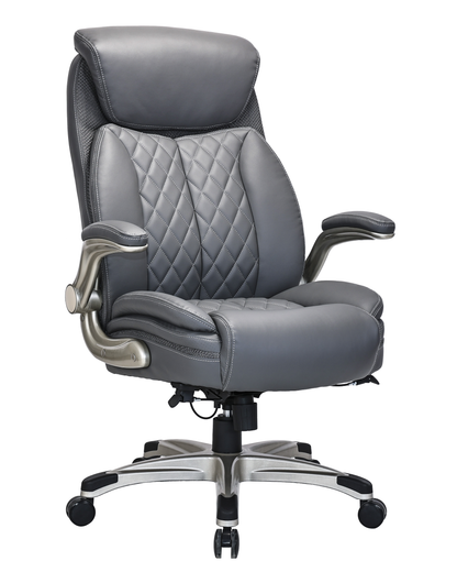 Quality Diamond-Quilted Bonded Leather Executive Chair with Flip Arms – Grey - 2236E