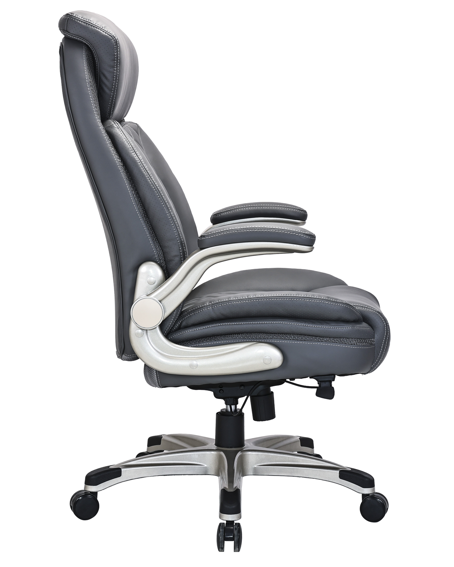 Quality Diamond-Quilted Bonded Leather Executive Chair with Flip Arms – Grey - 2236E