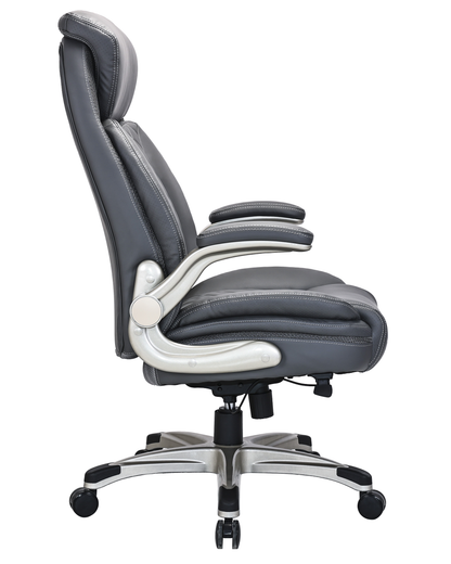 Quality Diamond-Quilted Bonded Leather Executive Chair with Flip Arms – Grey - 2236E