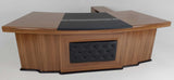 Large Light Oak Executive Desk With Black Leather Chesterfield Backpanel - With Return and Pedestal - 3211