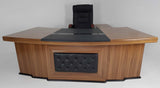 Large Light Oak Executive Desk With Black Leather Chesterfield Backpanel - With Return and Pedestal - 3211