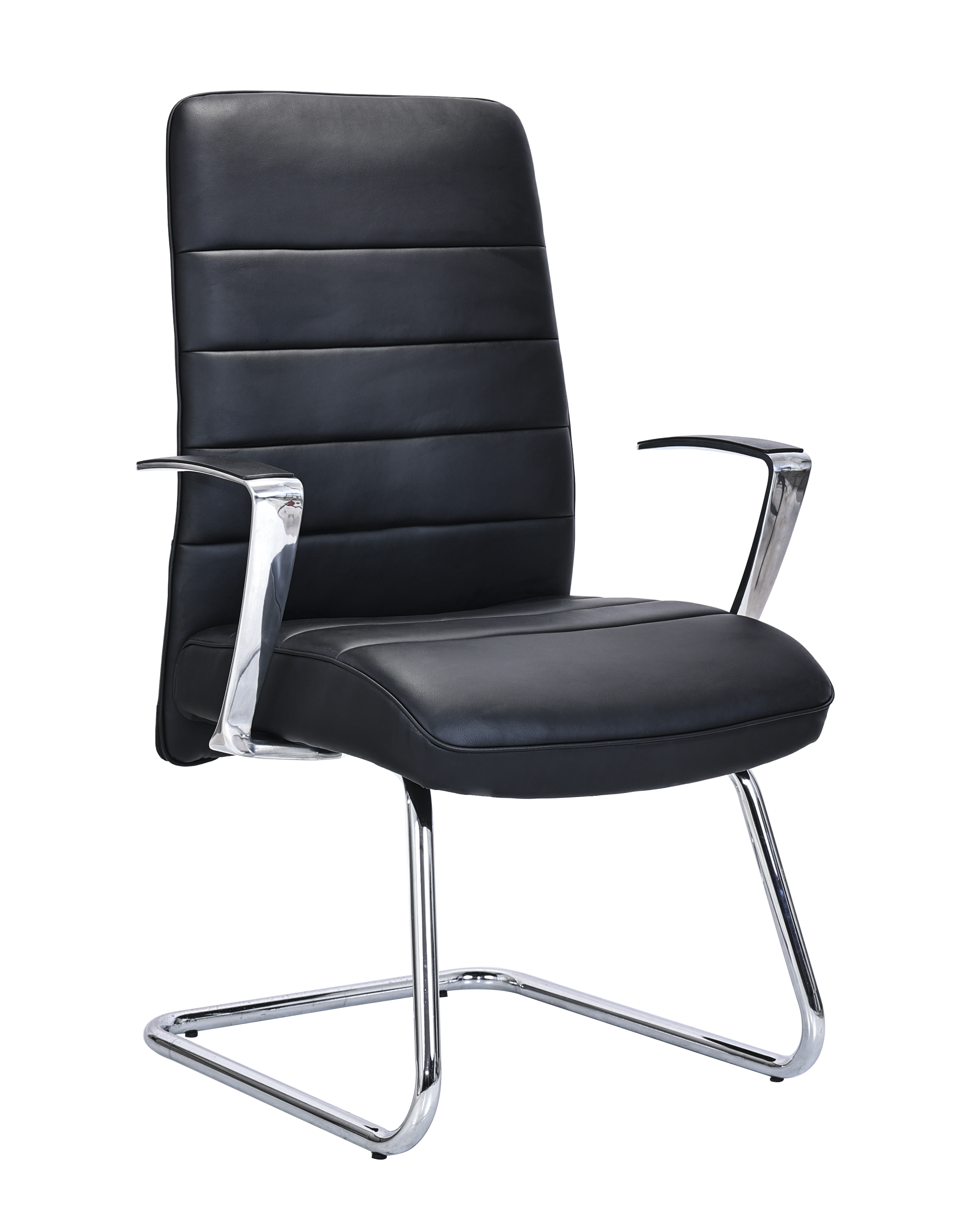 Modern Visitor Chair in Black Leather with Heavy Duty Cantilever Frame - MB-324P