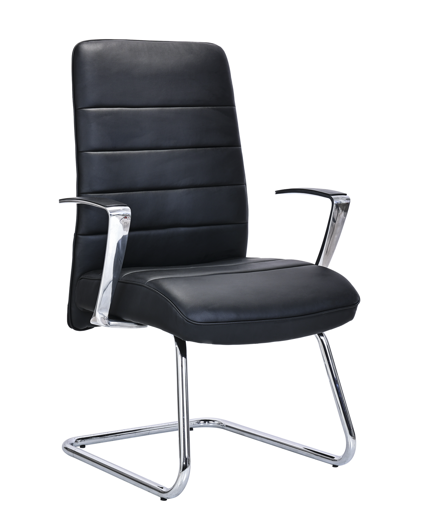Modern Visitor Chair in Black Leather with Heavy Duty Cantilever Frame - MB-324P