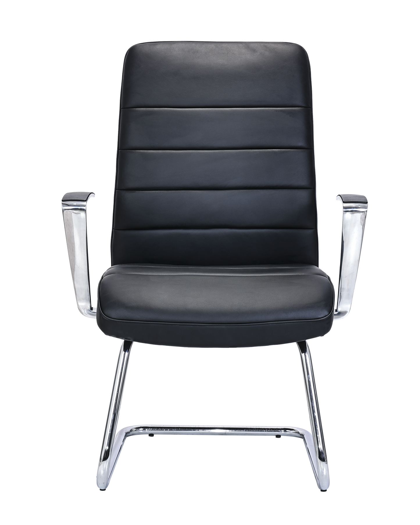Modern Visitor Chair in Black Leather with Heavy Duty Cantilever Frame - MB-324P