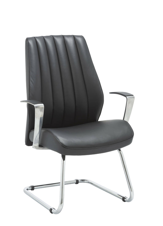 Heavy Duty Black Bonded Leather Cantilever Office Visitor Chair - MB-322P