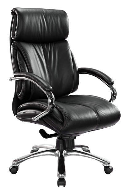 Black Genuine Leather Faced Executive Office Chair with Aluminium Arms & Base - CS-688E