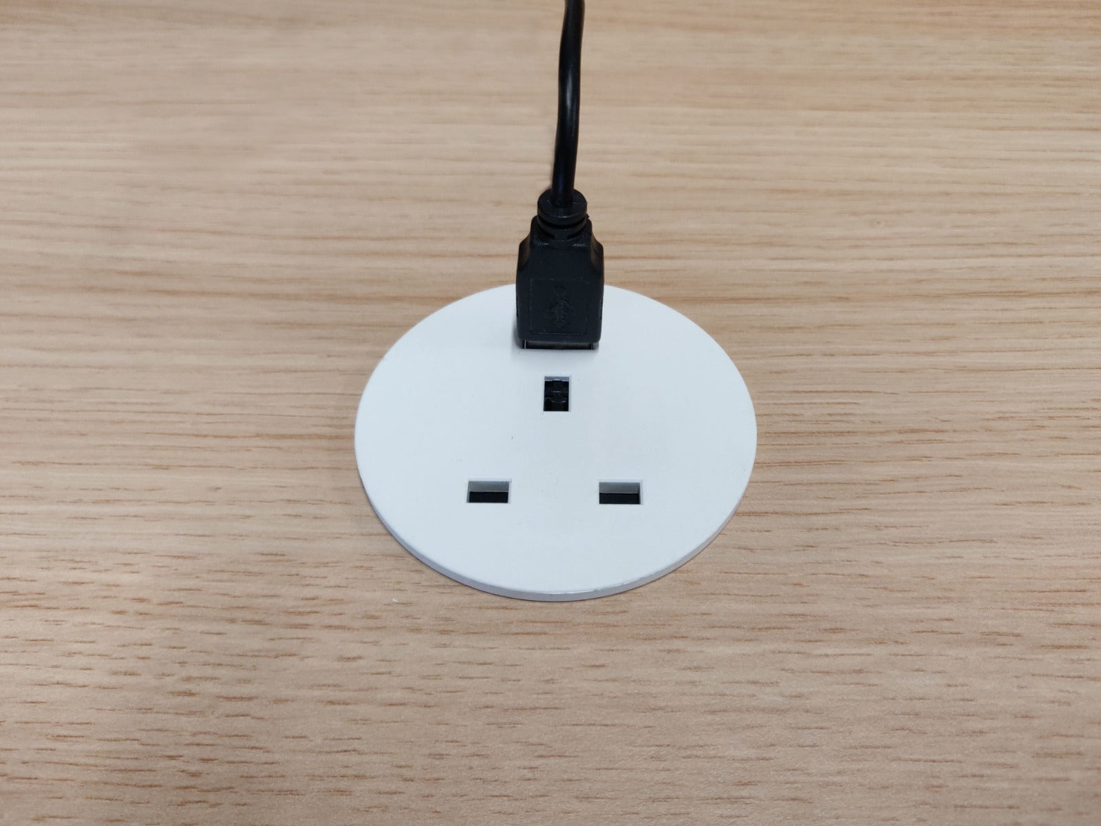 Cable Hole Grommet Desktop Power - Fits 60mm Cable Ports - 1 UK Socket - 1 USB A - Power Lead Supplied - Black or White Option -B15-60mm