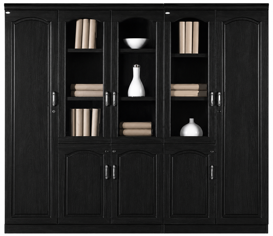 Real Black Ash Wood Veneer Executive Five Door Bookcase Office Storage - 2500mm - 6602