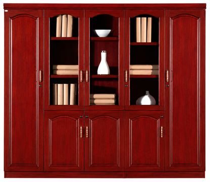Real Cherry Rosewood Wood Veneer Executive Five Door Bookcase Office Storage - 2500mm - 6602