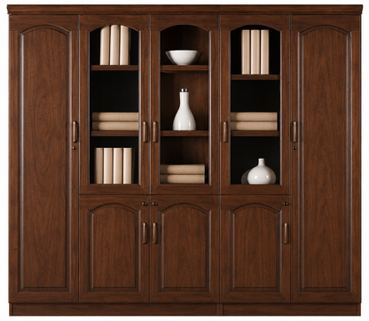 Real Walnut Wood Veneer Executive Five Door Bookcase Office Storage - 2500mm - 6602