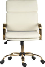 Vintage Style Leather Office Chair with Brass Arms - Black or White Option - VINTAGE