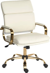 Vintage Style Leather Office Chair with Brass Arms - Black or White Option - VINTAGE