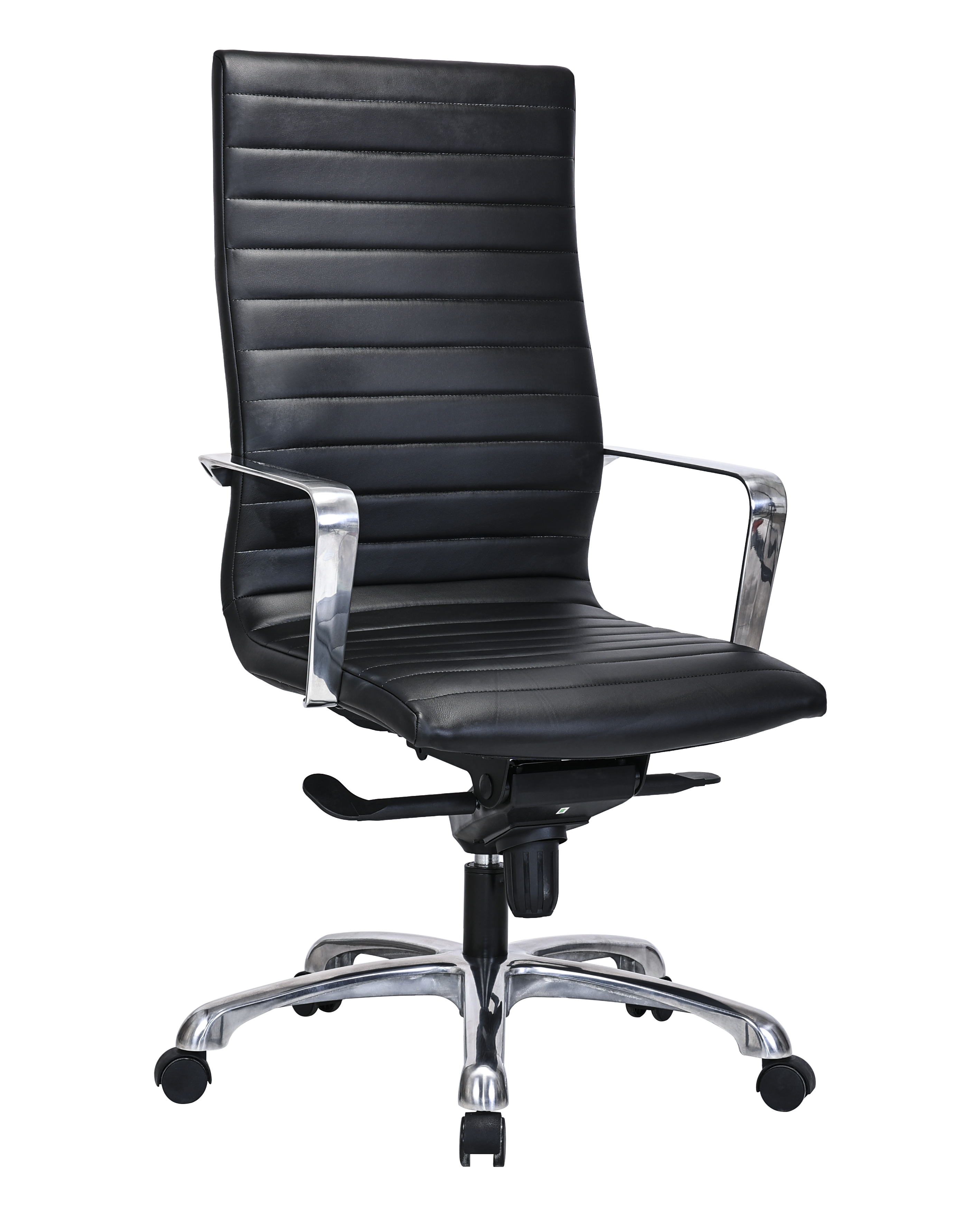 Modern Ribbed Office Chair with Thick Padding in Black Leather - SS-705E