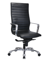 Modern Ribbed Office Chair with Thick Padding in Black Leather - SS-705E