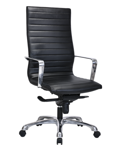 Modern Ribbed Office Chair with Thick Padding in Black Leather - SS-705E