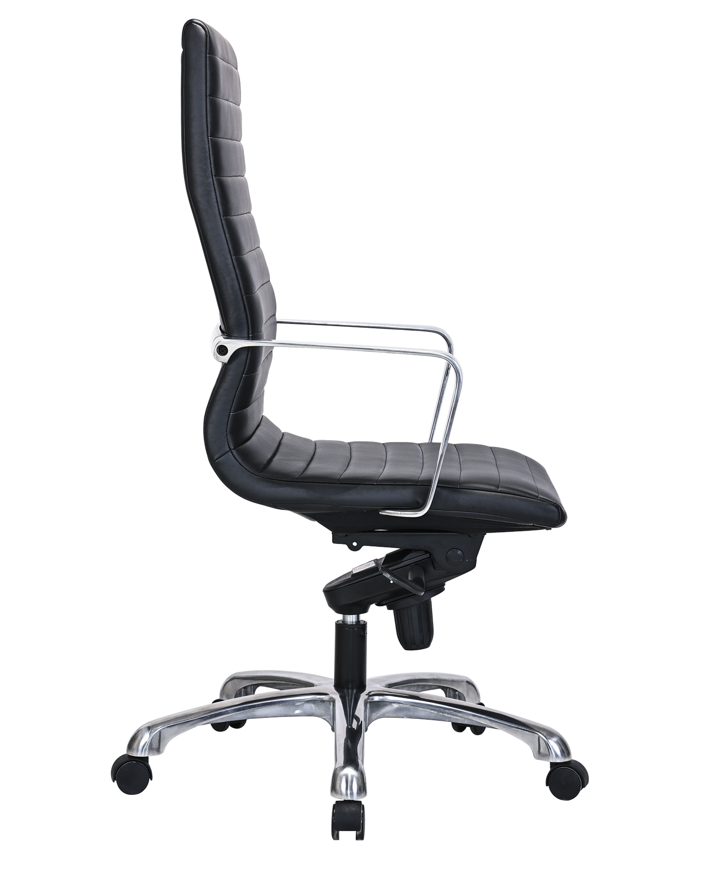 Modern Ribbed Office Chair with Thick Padding in Black Leather - SS-705E