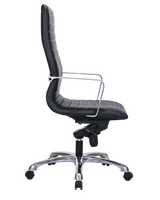 Modern Ribbed Office Chair with Thick Padding in Black Leather - SS-705E