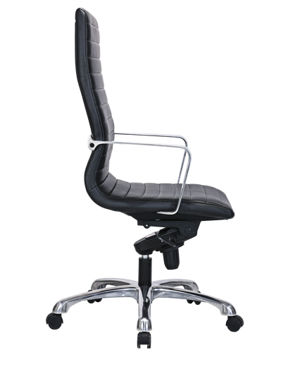 Modern Ribbed Office Chair with Thick Padding in Black Leather - SS-705E