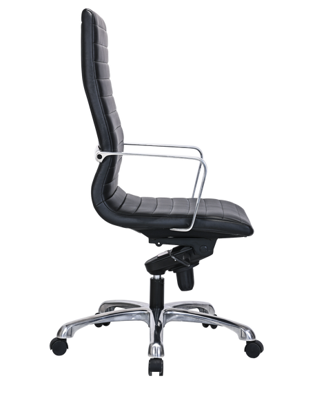Modern Ribbed Office Chair with Thick Padding in Black Leather - SS-705E