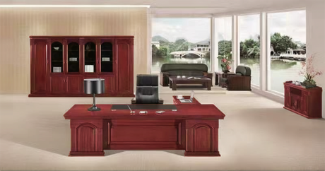 Large Executive Office Desk Real Wood Veneer with Pedestal and Side Return - 2400mm / 2600mm / 2800mm - DSK-7G241