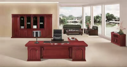 Large Cherry Rosewood Real Wood Veneer Executive Office Desk with Pedestal and Side Return - 2400mm / 2600mm / 2800mm - 7G241