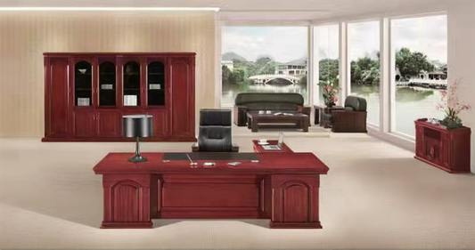 Large Cherry Rosewood Real Wood Veneer Executive Office Desk with Pedestal and Side Return - 2400mm / 2600mm / 2800mm - 7G241