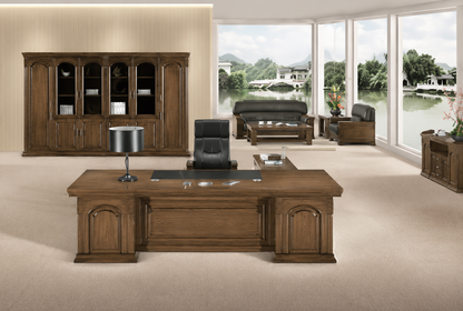 Large Light Walnut Real Wood Veneer Executive Office Desk with Pedestal and Side Return - 2400mm / 2600mm / 2800mm - 7G241