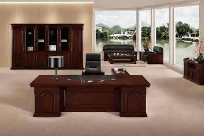 Large Walnut Real Wood Veneer Executive Office Desk with Pedestal and Side Return - 2400mm / 2600mm / 2800mm - 7G241
