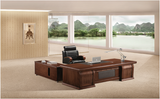 Large Executive Office Desk with Black Leather Detailing - with Pedestal and Return - 7H241K