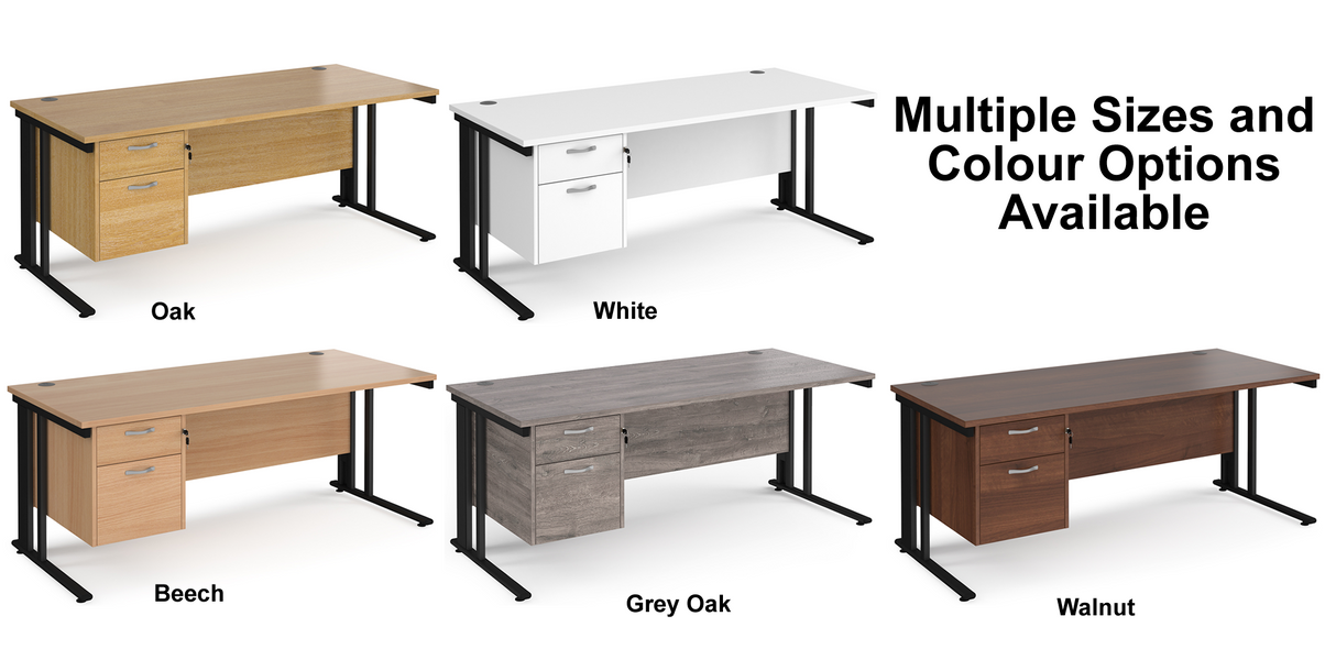 Maestro 800mm Deep Straight Cable Management Leg Office Desk with Two Drawer Pedestal