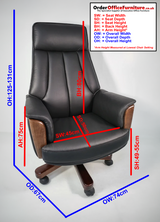 Traditional Genuine Hide Black Leather High Back Executive Office Chair - KW-8612